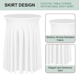 BDDC Cocktail Table Covers - 2 Pack 32"x 43" White Cocktail Table Tablecloth with Natural Wavy Round Skirt for Bar Wedding Party Banquet