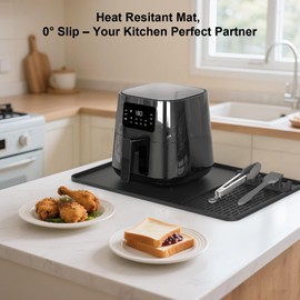 Silicone Heat Resistant Mats for Countertop,24x16 Inch Air Fryer Mat with Kitchen Accessories Holder Pad for Microwave/Oven,Compatible with Ninja/Cosori/Chefman/Toshiba,Kitchen Countertop Protector