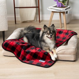 PetAmi Waterproof Dog Blanket for Small Medium Dogs, Pee Proof Pet Blanket for Couch Bed, Reversible Water Proof Blanket for Puppy Indoor Cat, Soft Dog Fleece Blankets Washable, 24x32 Checkered Red