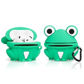 Suublg Case for AirPods 4 Wireless Earbuds (2024) with Carabiner, Silicone Charging Protective Cover with Cartoon Skin Design for AirPods 4th Generation Headphones (Frog)