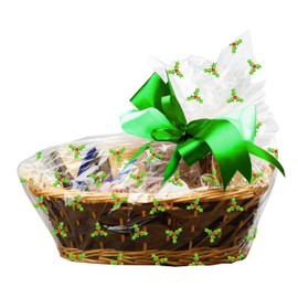 Anniversary House 6 pieces Holly BOPP Gift Basket Cellophane Bags, 41 x 46cm, Including Twist Ties, Christmas Hamper Bags, Gift Wrap Film, M565