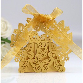 Flonding 50pcs Gold Laser Cut Butterfly Favor Boxes Candy Box Chocolate Gifts Box for Wedding Bridal Shower Baby Birthday Party