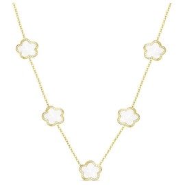 Clover Leaf Gold Necklace for Women Dainty 14k Gold Flower Necklace Statement Trendy Hypoallergenic Non Tarnish Hypoallergenic Necklace Jewelry (WHITE)