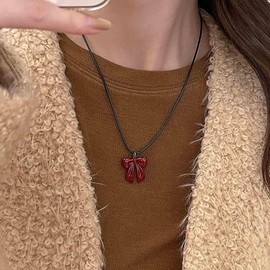 Allereya Boho Schleife Anhänger Halskette Schwarzes Leder Choker Halskette Rote Schleife Halskette Fliege Knoten Halskette Fliege Halsketten Schmuck Für Frauen