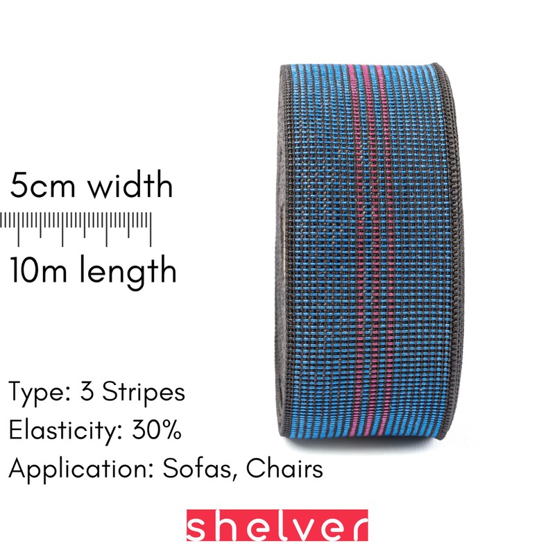 Shelver Elasticated Upholstery Webbing for Furniture Seats, Sofa and Chair