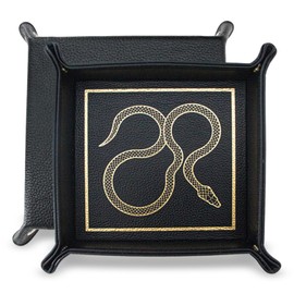 boshiho Valet Tray for Men, Leather Jewelry Catchall Key Phone Coin Box Change Caddy Bedside Storage Box (Black and Gold)