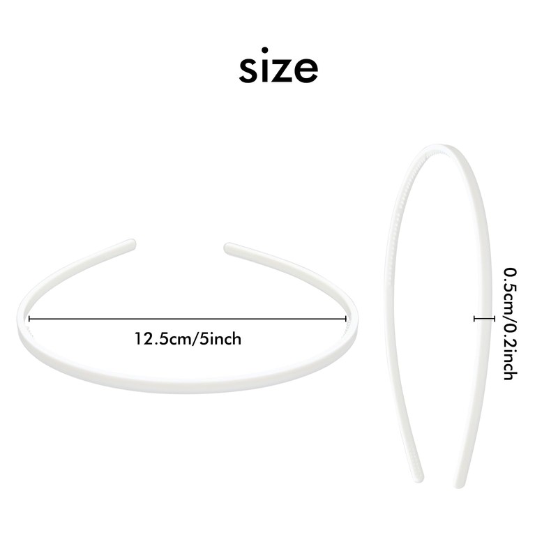 20 x 5mm Thin White Hard Plastic Headbands