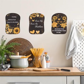 6 Sheets Sunflower Spice Jar Kitchen Wall Stickers, sacinora Kitchen Quotes Utensils Wall Decals Removable Vinyl Peel and Stick Kitchen Restaurant Baking Dining Room Home Decoration