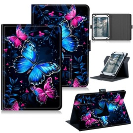 RWUTYTIUL Universal Tablet Case for T-Mobile Revvl Tab 2 10.1" 2025/Revvl Tab 5G 10.36" 2023, 360 Degree Rotating Kickstand Protective Stand PU Leather Shell Cover for 9"-10.5", Blue Red Butterfly