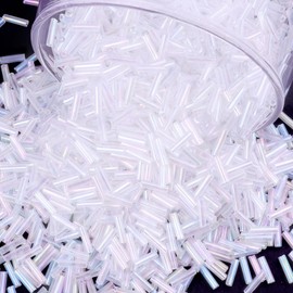 Soeoy 4000 Pcs Transparent White Glass Bugle Beads, 2 x 7 mm Embroidery Beads, Small Long Tube Seed Beads for Embroidery Craft Jewelry Making