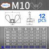 SWTYExt Wing Nuts M10, Pack of 12 Wing Nuts DIN