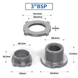 ERGAOBOY 1Pcs 3" BSP PVC Bulkhead Fitting, Black Water Tank Connector Adapter Fitting with Plugs & Gasket for Rain Barrels, Aquariums, Ponds