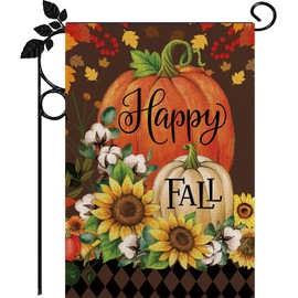 JIMOWANG Happy Fall Thanksgiving Pumpkin Burlap Burlap Garden Flag Double Sided Outdoor Decorative Yard Flag 12"x18" Porch Patio Banner Flags
