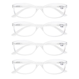 HAPJOYS Clear Reading Glasses for Women Men Readers +1.25 Stylish Ladies Cheater Glasses Lightweight Frame Comfortable Fit 4 Pack