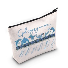 WZMPA Dolphin Cosmetic Makeup Bag Dolphin Lover Gifts God Says You Are Unique Special Lovely Precious Strong Dolphin Zipper Pouch Bag For Women Girls (God Says Dolphin)