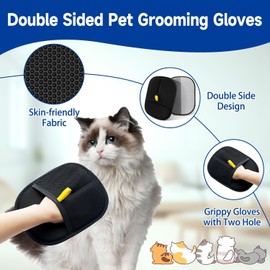 Yizemay 2Pcs Double Sided Pet Grooming Gloves, Dog Washing Gloves, Cat Grooming Glove, Static Removal Gloves Pet Hair, Versatile Grooming Gloves for Washing, Deshedding