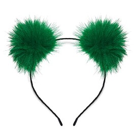 VOGUEKNOCK St Patrick's Day Headband Green Fluffy Ball Hair Loop Costume Pompom Ball Rabbit Ear Headband Fur Hair Jewelry (Green)