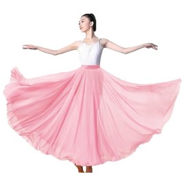 ORIDOOR 720 35" Long Women's Fairy Lyrical Dance Skirt Gradient Color Chiffon Swing Skirt Ballet Modren Dance Costume B Pink
