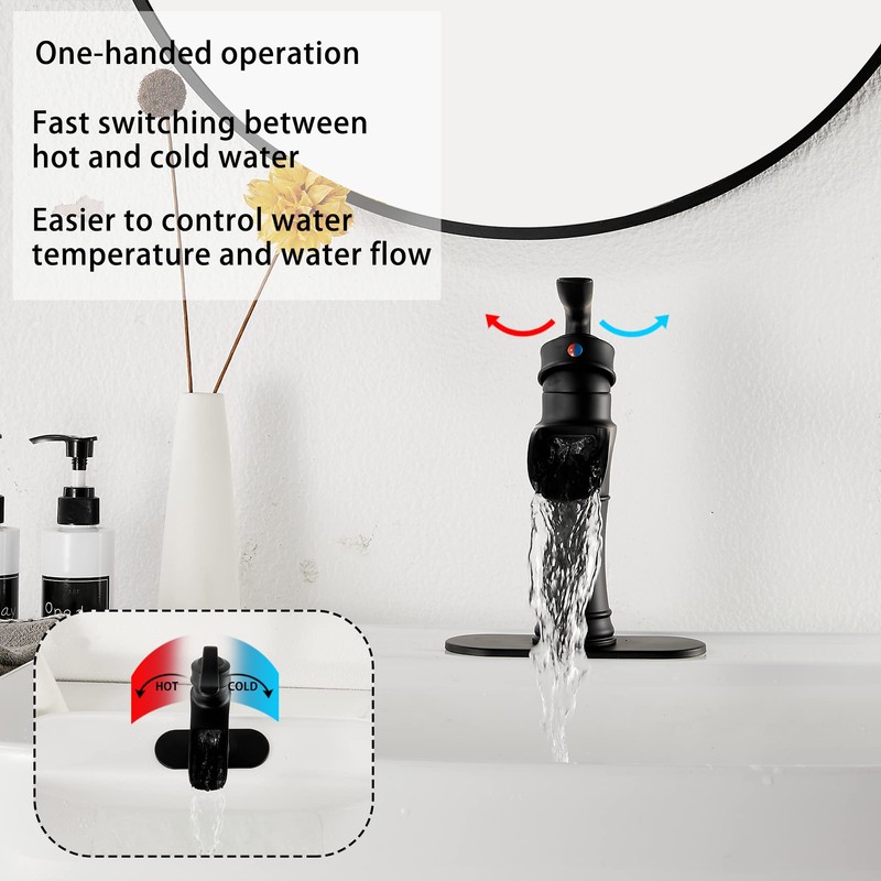 Waterfall Bathroom Faucet GGStudy Black Single Handle One Hole Farmhouse