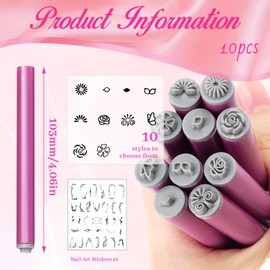 FSWWSF Pack of 10 Nail Stamps, Stamp Pens for Nails, Graffiti Nail Stamps, Beginner/Professional Nail Painting Tools, Nail Art Pen Set (Rose)