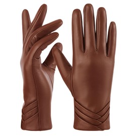 GSG SINCE 1998 Womens Genuine Leather Gloves with Wool Lined Touchscreen Sheepskin Warm Winter Driving Gloves Brown Small