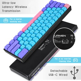 surmen GT61 60% Mechanical Gaming Keyboard 60 Percent RGB Backlit Hot-Swappable Wireless/Wired Compact Mini Keyboard Bluetooth 5.0 Keyboard Programmable/N-Key Rollover (Gateron Red, Joker)