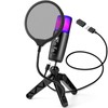Micrófono Condensador USB+Tipo C, Micrófono de Computadora RGB con Filtro