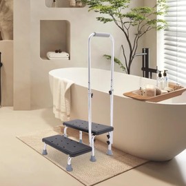 Step Stool with Handle and Non-Skid Platform,Heavy Duty 2 Steps Me-dical-Foot Stool,Bed Steps for High Beds for Adult,Seniors and Handicap,Maximum Weight Capacity 220lbs (Black)