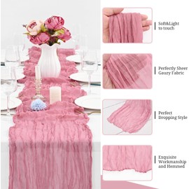 12 Pack Rose Gold Cheesecloth Table Runner 10ft Boho Gauze Cheese Cloth Table Runner Rustic Sheer Runner 120 inch Long for Christmas Wedding Bridal Baby Shower Birthday Table Decorations