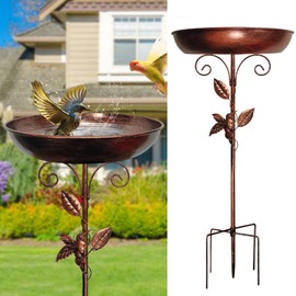 Restorgan Bird Bath for Garden, 32In Metal Vintage Freestanding Birdbaths & Supports, Upgraded 5-prong base, Bird Baths Bowl with bird and leaf for Outdoors Garden Patio Yard Lawn Decor