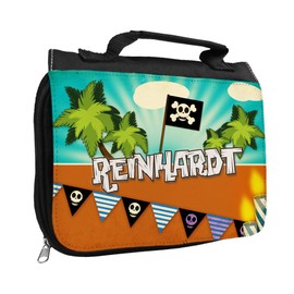 Toiletry Bag with Name Reinhardt and Pirate Motif for Boys | Toiletry Bag with First Name | Wash Bag for Children, black