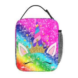 YETTA YANG Rainbow Unicon Colorful Portable Lunch Bag Insulated Lunch Box Reusable Totes For Women Men Work Picnic Camping