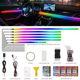2025 Upgraded Acrylic Interior Car LED Strip Light with Self-Developed App Dreamcolor RGB 6 in 1 | Zone Control | Super Brighter LED Strips | Music Sync | 16M Colors Car Ambient Lighting