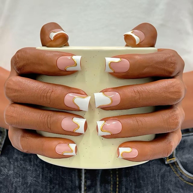 Handmade Press on Nails Short Square - White French Tip