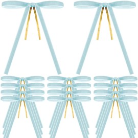 24 Pcs Light Blue Velvet Bows for Christmas Tree Decor, Elegant Velvet Pre-Tied Ribbon Bows Door Garland Vintage Ornaments for Christmas, Wreaths, Gifts and Home Decoration (5x7 Inch, 3/8'' Wide)