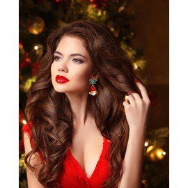 Christmas Bell Earrings for Women Green Christmas Bow Earrings Red Rhinestone Bell Christmas Hat Earrings Christmas Bell Pearl Earrings Christmas Gifts Stocking Stuffers for Her