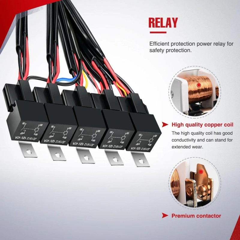 Nilight 16AWG 14AWG 12AWG LED Light Bar Wiring Harness 5Gang