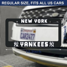 2 Pcs License Plate Frames for Yankees, Universal Aluminum License Plate Holder Car Accessories with Screw Caps