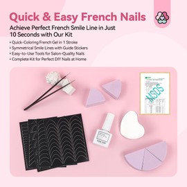 SAVILAND French Tip Nail Stickers Kit: 8 Designs French Manicure Nail Art Stickers Easy French Nail Stickers Sponges for Gradient French Manicure Self-adhesive Nail Tips Guides for Students DIY