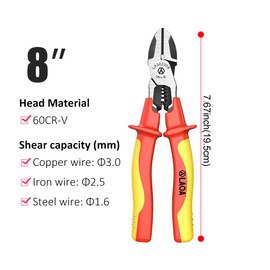 LAOA Insulated Pliers VDE Electrician's Pliers Diagonal Cutting Pliers for Wire Stripping,Cutting Wire,Screwing Nails, Cutting,Clamping,Multifunctional Hand Tools