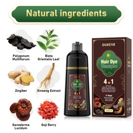 OUKEYA Dark Brown Hair Dye Shampoo Semi-Permanent Gray Coverage for Women and Men 4 in 1 Instant Hair Dye Natural Ingredients, Salon Color Shampoo
