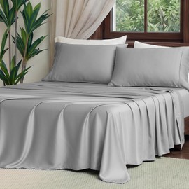 Amélie Home 100% Tencel Lyocell Sheet Set Queen Size 4 Pieces, Silky Soft Breathable Cooling Sheet Set with 16 Inch Deep Pocket for Hot Sleepers, Grey