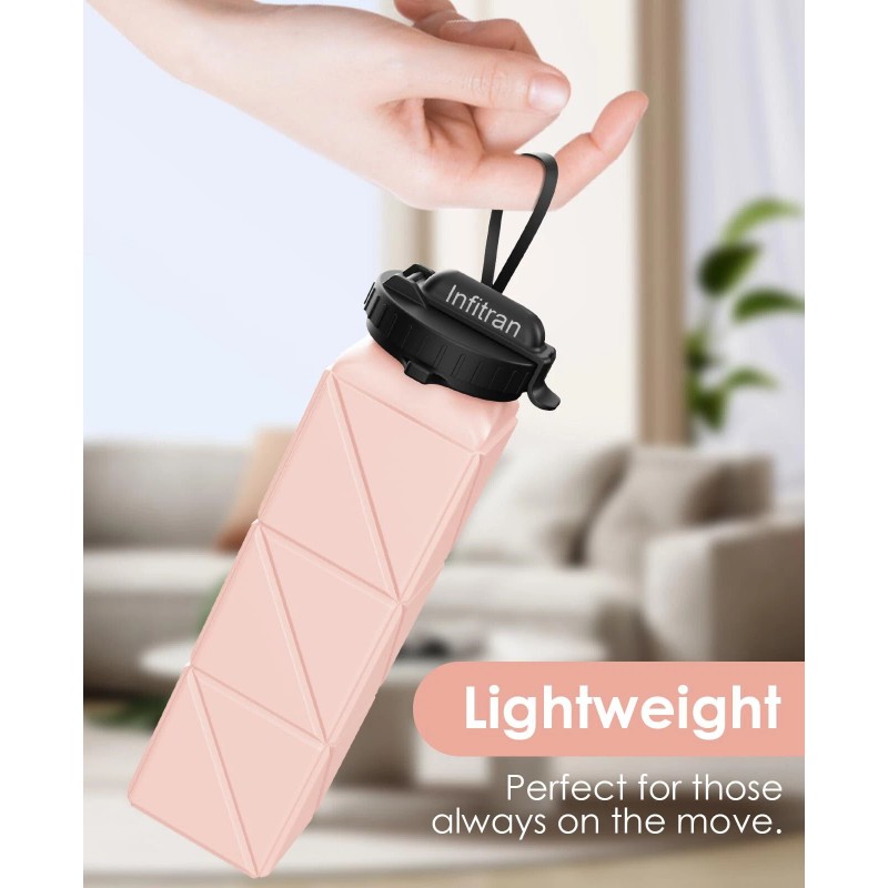 Infitran 2-Pack 20.6oz Collapsible BPA-Free Silicone Leak-Proof Water Bottles