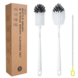 QLTUDN 2 Pack 14 Inch Bottle Brush & 12 Inch Straw Brush Cleaner Set - Heavy Duty Kitchen Bottle Brushes for Cleaning Water Bottles, Baby Bottles, Mugs, Sippy Cups & Tumblers, Lab Use