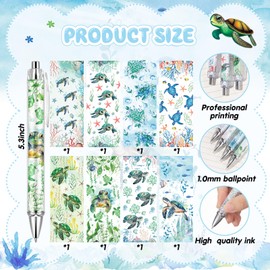Ireer 8 Pcs Ballpoint Pens for Women 1.00 mm Cute Black Ink Fancy Pens Fine Point Smooth Writing for Journaling Aesthetic Office Supplies (Sea Turtle)