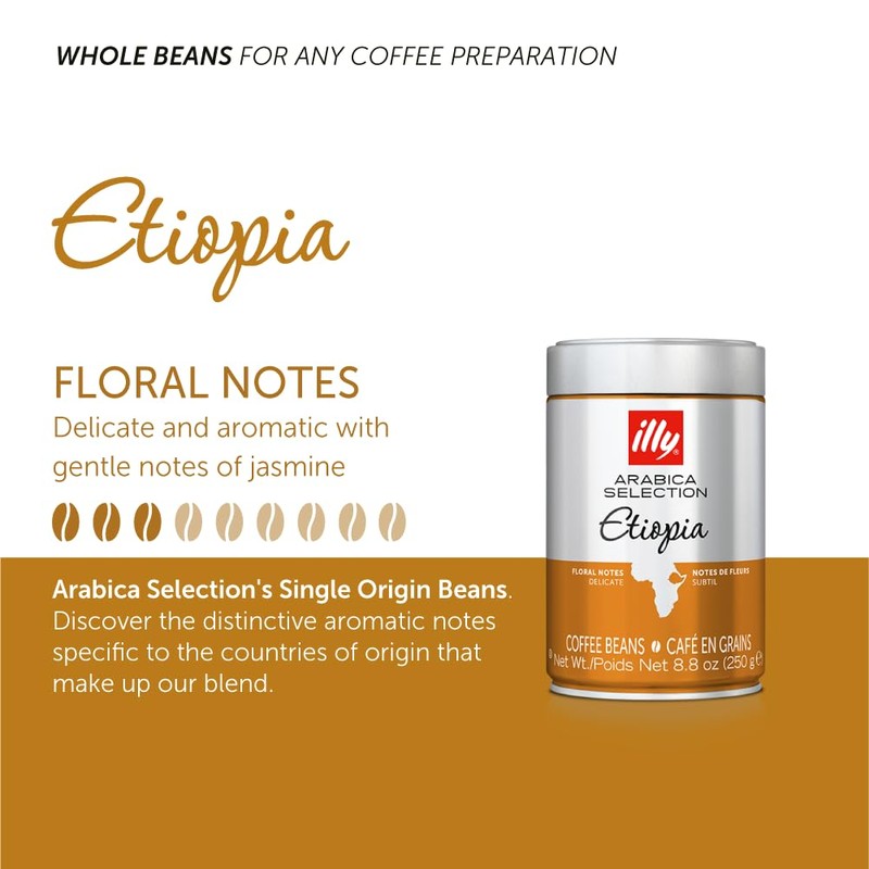 illy Arabica Selections Ethiopia Whole Bean Coffee, 100% Arabica Bean