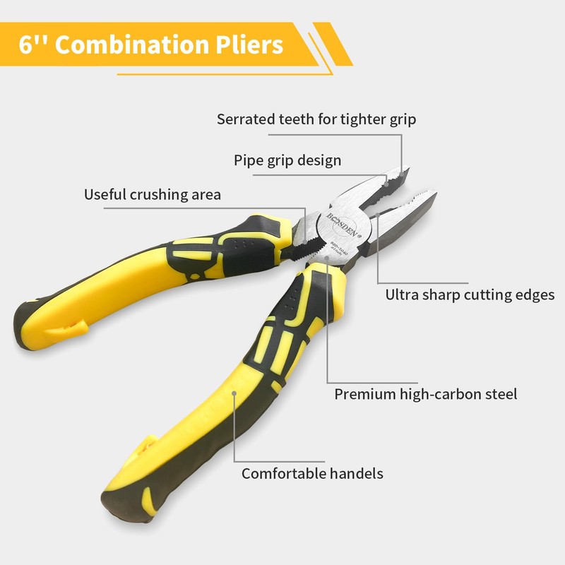 BOOSDEN Linesman Pliers, 6 Inch, High Leverage Lineman's Pliers, Combination