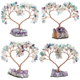 Nupuyai Lucky Tree Decoration Figures Love Tree Heart Shape Desk Decoration Feng Shui Money Tree Made of Quartz Crystal and Amethyst Druse