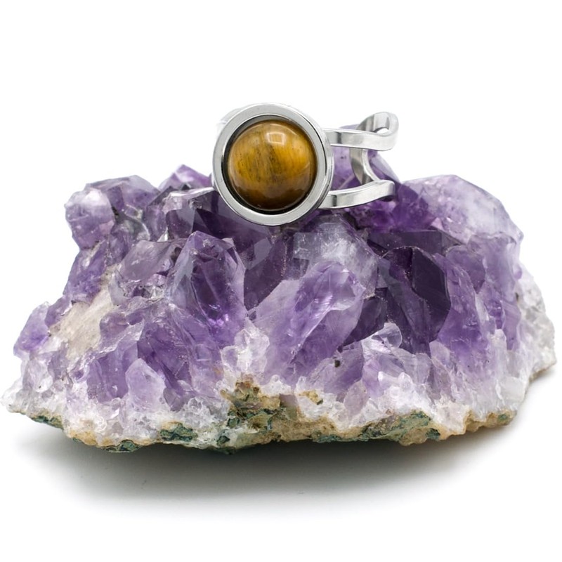 Miracles Minéraux Stainless Steel and Natural Stone Adjustable Ring, Natural