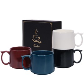 Bulete 19 oz Large Coffee Mugs Set of 4, Stackable Ceramic Coffee Mugs with Large Handles for Coffee, Latte, Cappuccino, Milk, Cocoa, Dishwasher & Microwave Safe, Ideal for Men, Women (Multi-Color)